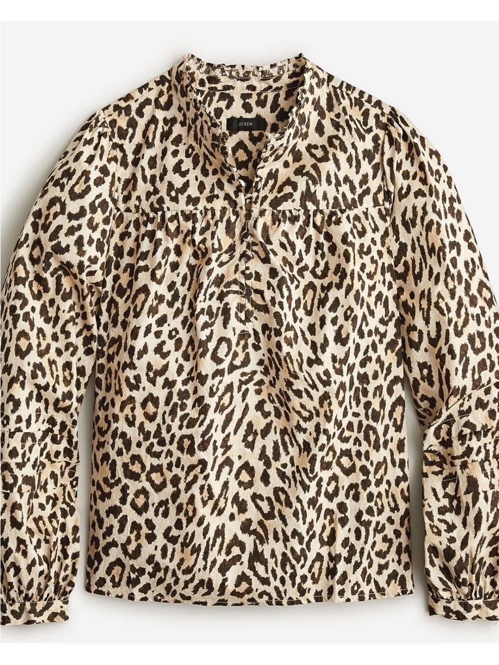 NWT J. Crew Button Front Ruffleneck Popover in Leopard Size Medium M Top Shirt